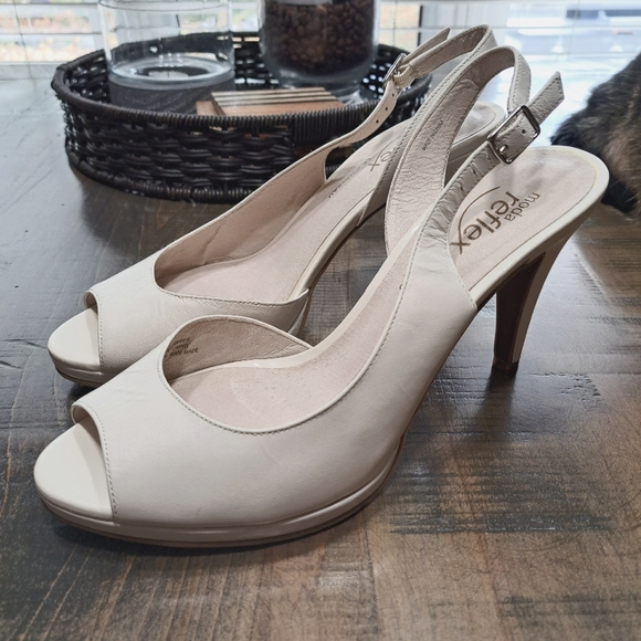 Ladies - Sling Back Leather Platform Dress Heels - Picture 1 of 9